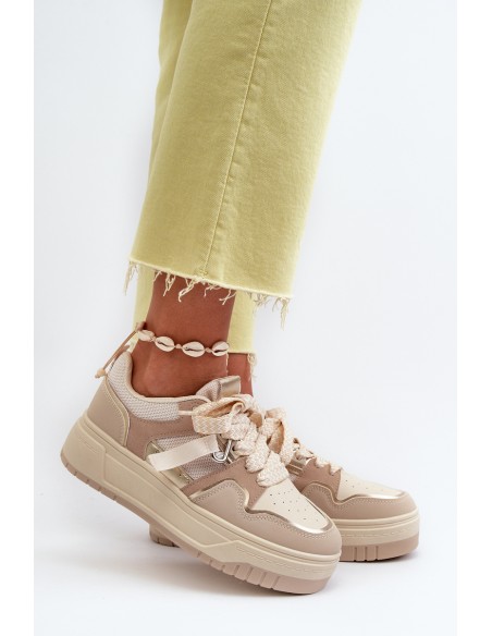 Women's platform sneakers in beige eco leather Moun