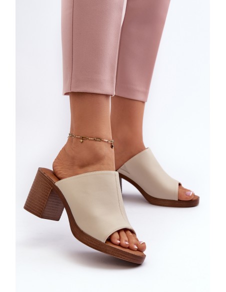 Elegant Light Women's Sandals with Heels Beige Varnila