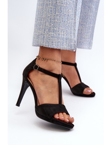 Women's high heel sandals in black faux suede Obdaria