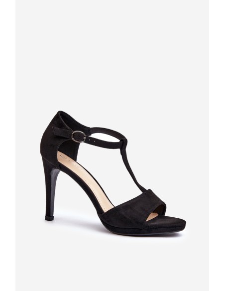 Women's high heel sandals in black faux suede Obdaria