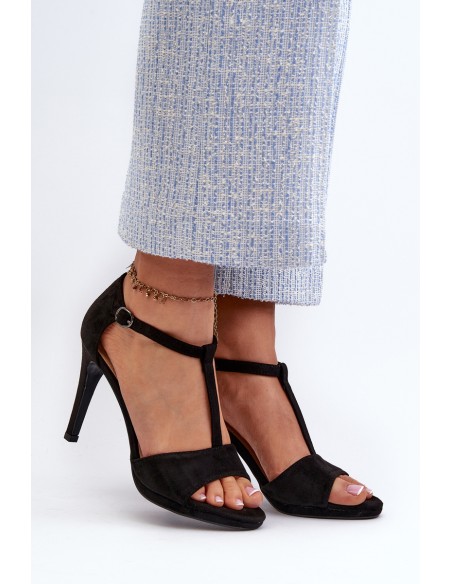 Women's high heel sandals in black faux suede Obdaria