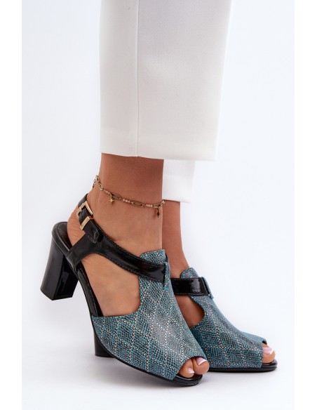 Women's Turquoise Faux Leather High Heel Sandals Queenmarie