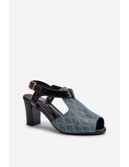 Women's Turquoise Faux Leather High Heel Sandals Queenmarie