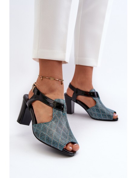 Women's Turquoise Faux Leather High Heel Sandals Queenmarie