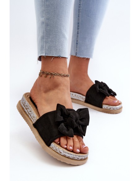 Women's Platform Slide Sandals with Bow Black Aflia