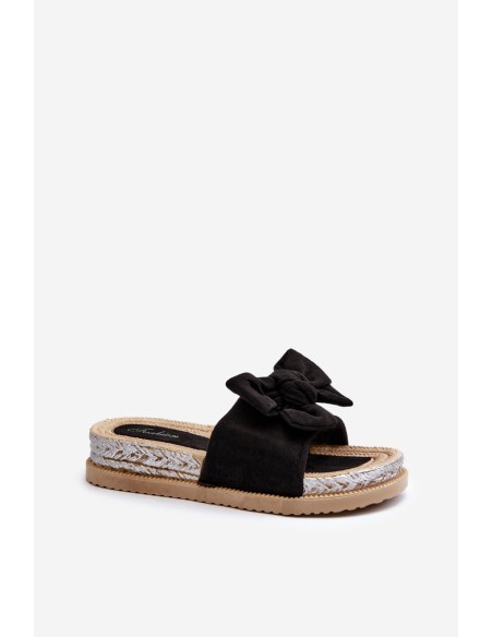 Women's Platform Slide Sandals with Bow Black Aflia