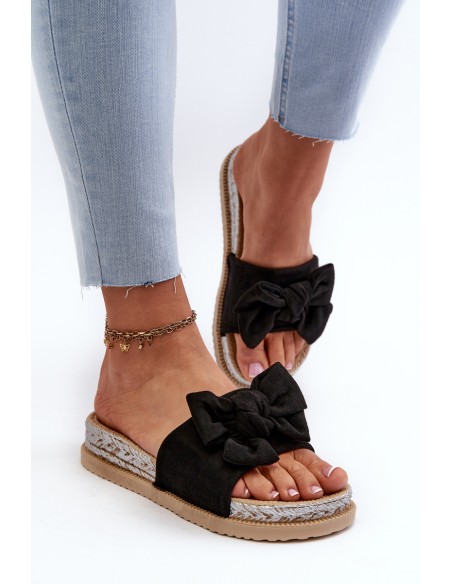 Women's Platform Slide Sandals with Bow Black Aflia