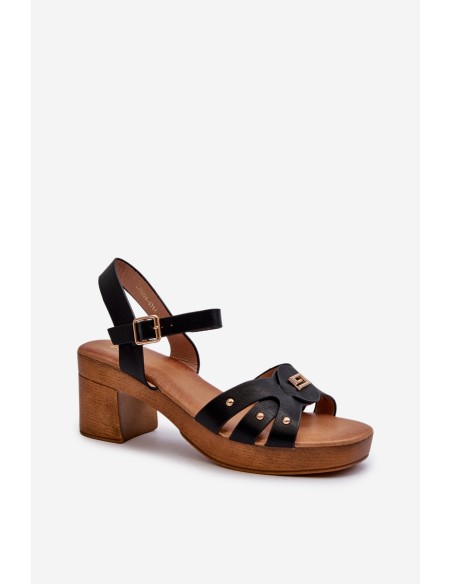 Women's High Heel Sandals in Black Faux Leather Assames