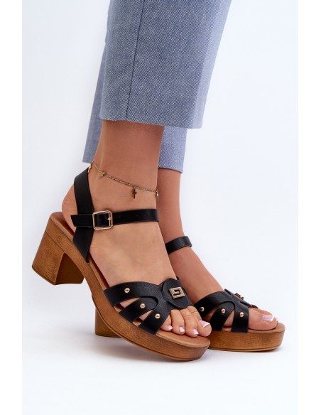 Women's High Heel Sandals in Black Faux Leather Assames