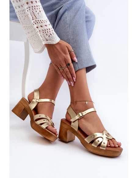 Women's High Heel Sandals in Gold Eco Leather Assames