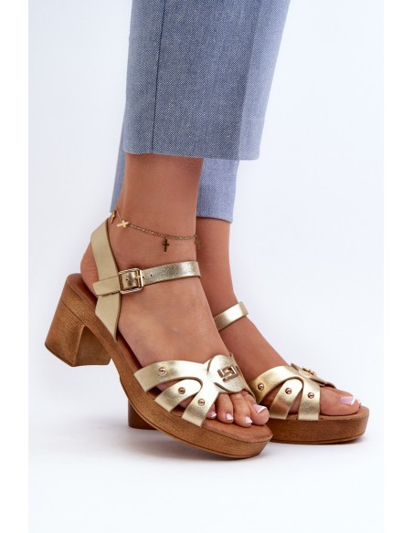 Women's High Heel Sandals in Gold Eco Leather Assames