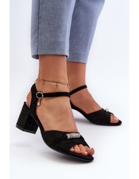 Women's sandals in eco suede on a high heel with black decorations Narhi