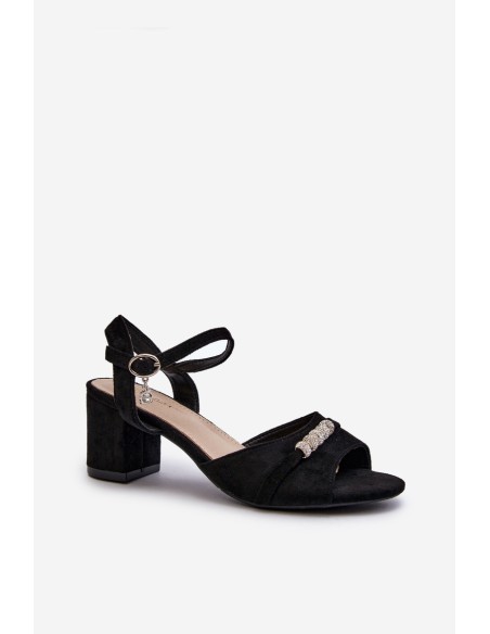 Women's sandals in eco suede on a high heel with black decorations Narhi