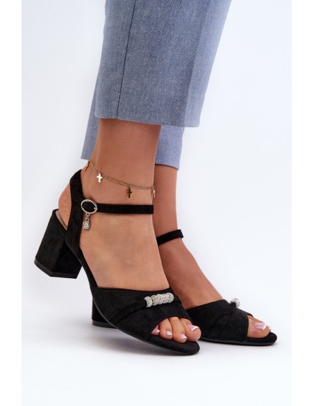 Women's sandals in eco suede on a high heel with black decorations Narhi