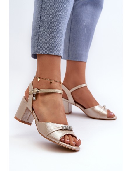 Women's eco leather sandals with embellishments on a gold heel Narhi