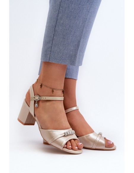 Women's eco leather sandals with embellishments on a gold heel Narhi