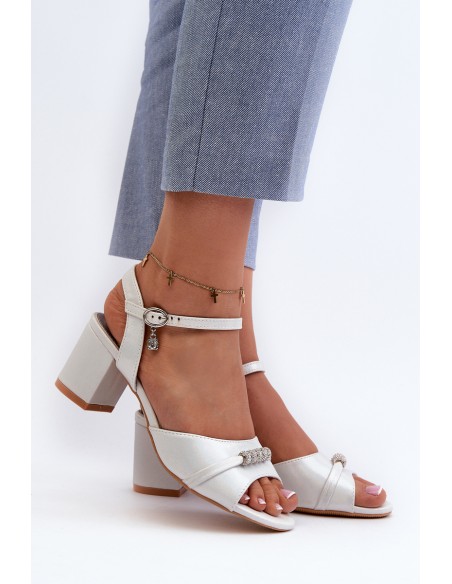 Women's Eco Leather Sandals with Heel and Silver Decorations Narhi