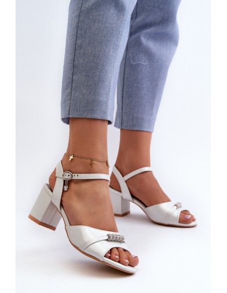 Women's Eco Leather Sandals with Heel and Silver Decorations Narhi