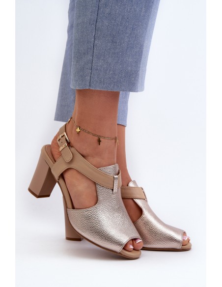Women's Sandals with High Heel Made of Eco Leather Gold Queenmarie