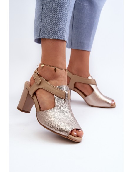 Women's Sandals with High Heel Made of Eco Leather Gold Queenmarie