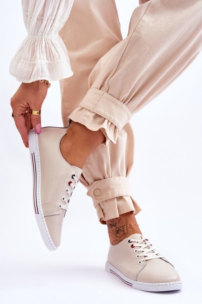 Women's Leather Sneakers Beige S.Barski LR268R 2