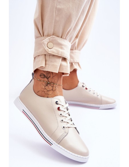 Women's Leather Sneakers Beige S.Barski LR268R