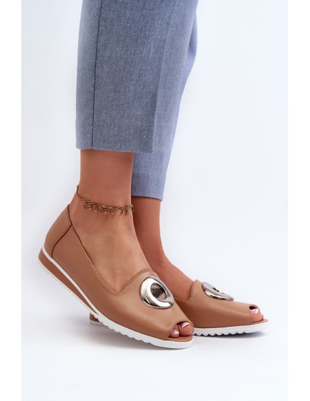 Women's Court Shoes with Eco Leather Decoration Dark Beige Biolita