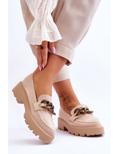 Suede Women's Moccasins S.Barski HX52-222 Beige