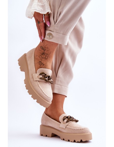 Suede Women's Moccasins S.Barski HX52-222 Beige