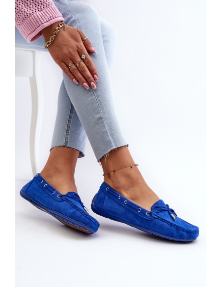 Women's Blue Suede Moccasins Si Passione