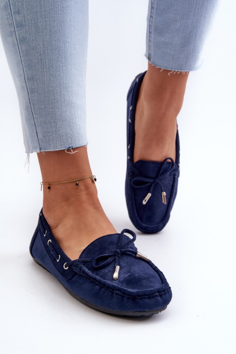 Women's Navy Suede Moccasins Si Passione