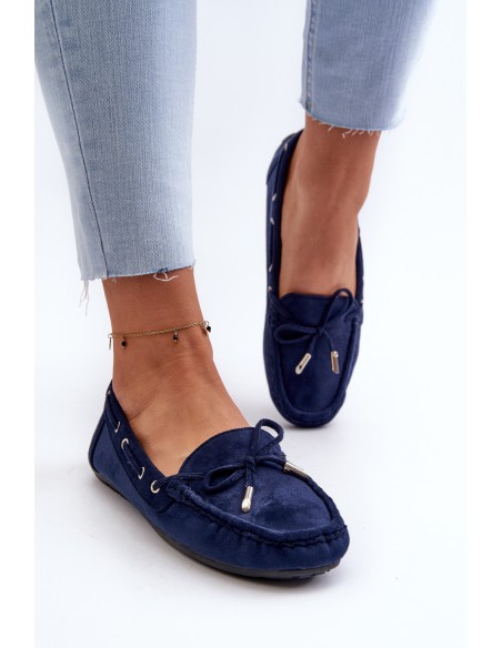 Women's Navy Suede Moccasins Si Passione