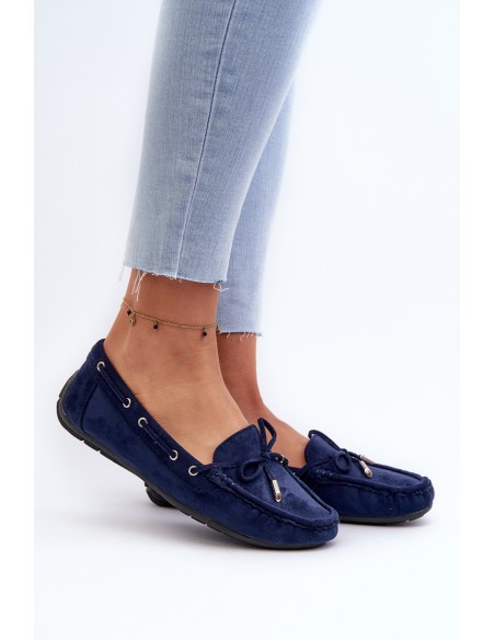 Women's Navy Suede Moccasins Si Passione