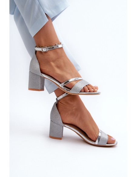 Women's Low Heel Silver Glitter Sandals Ploemis
