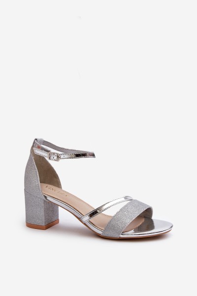 Women's Low Heel Silver Glitter Sandals Ploemis 2