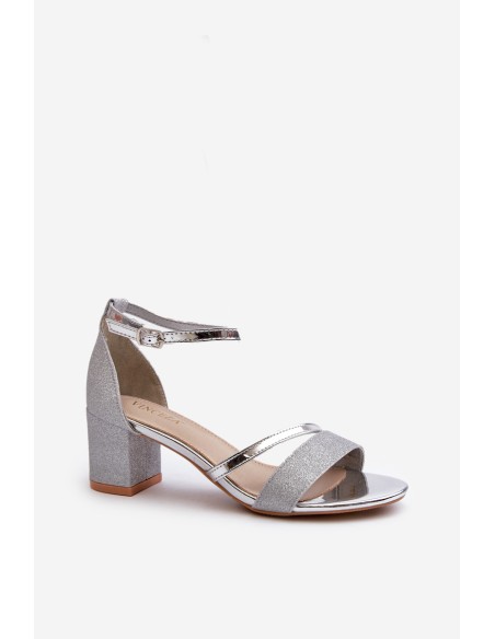 Women's Low Heel Silver Glitter Sandals Ploemis