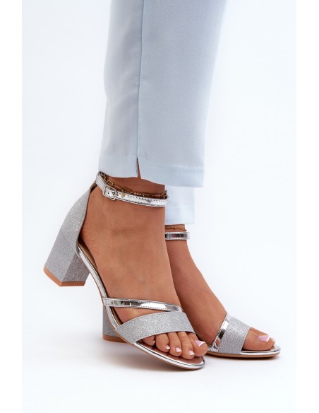 Women's Low Heel Silver Glitter Sandals Ploemis
