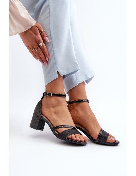 Black Low Heel Women's Glitter Sandals Ploemis