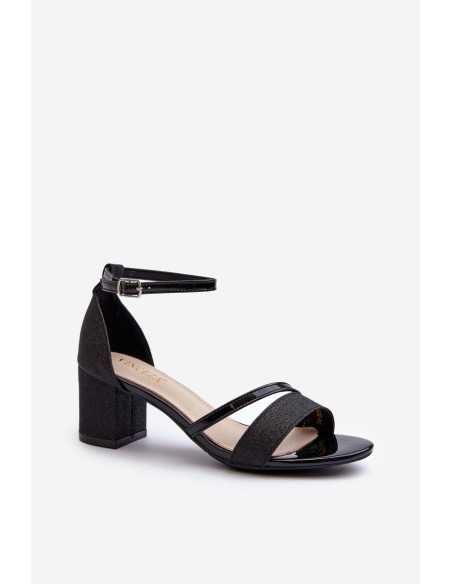 Black Low Heel Women's Glitter Sandals Ploemis