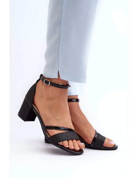 Black Low Heel Women's Glitter Sandals Ploemis