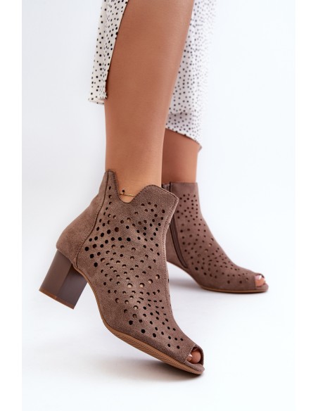 Brown Halania Women's Open Toe Eco Suede Ankle Boots with High Heel