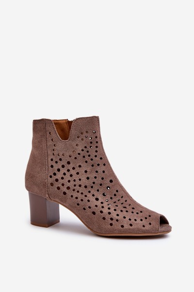 Brown Halania Women's Open Toe Eco Suede Ankle Boots with High Heel 2