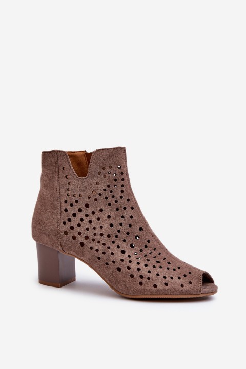 Brown Halania Women's Open Toe Eco Suede Ankle Boots with High Heel