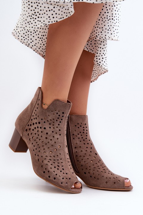 Brown Halania Women's Open Toe Eco Suede Ankle Boots with High Heel