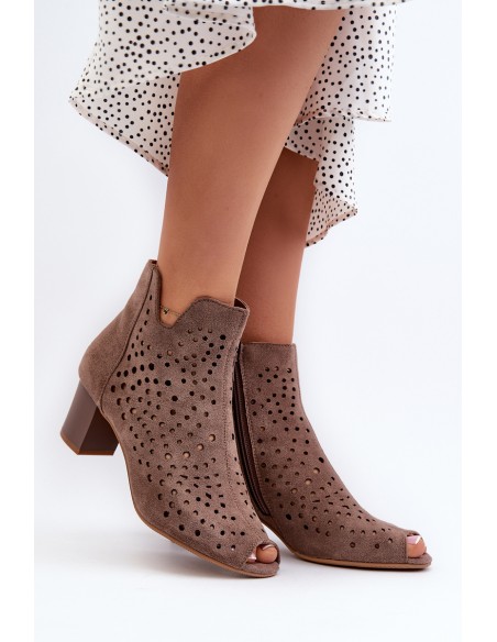 Brown Halania Women's Open Toe Eco Suede Ankle Boots with High Heel