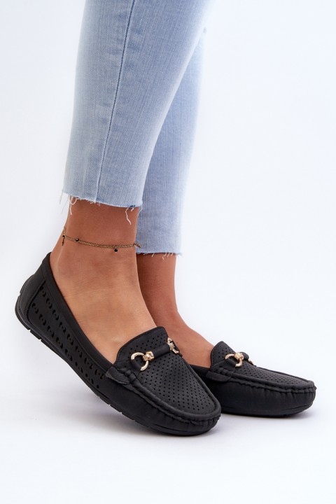 Women's Black Lattice Loafers Rasirna