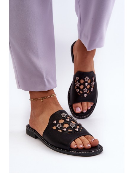 Shiny Women's Sandals With Decorations S.Barski KV27-063 Black