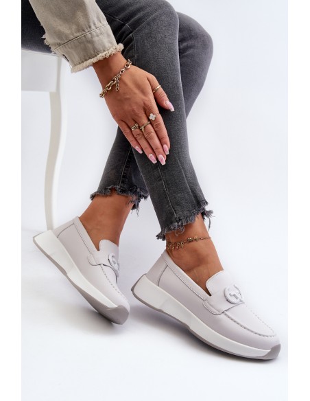 Light Grey Women's Platform Leather Moccasins S.Barski LR490