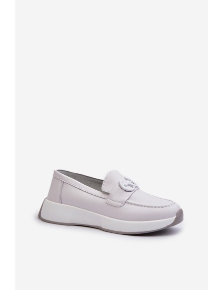 Light Grey Women's Platform Leather Moccasins S.Barski LR490