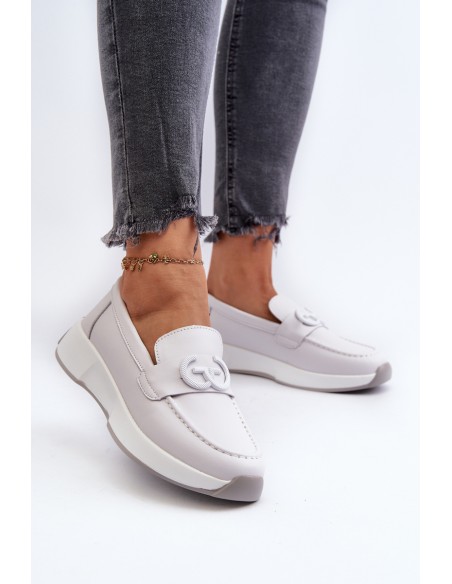 Light Grey Women's Platform Leather Moccasins S.Barski LR490
